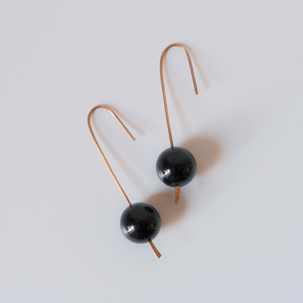 Vintage Gold & Black Orb Geometric Statement Earrings